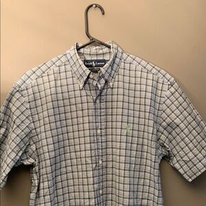 Ralph Lauren Blue and Bright Green Button Down Short Sleeve Shirt